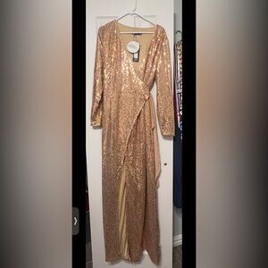 Sequin Wrap Evening Dress - Rose Gold